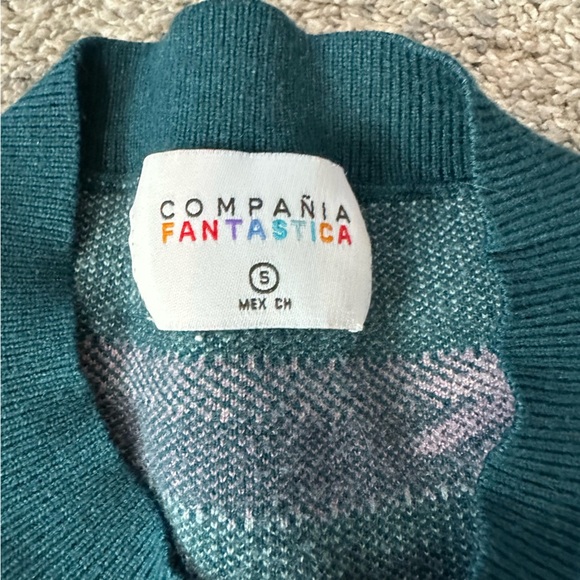 Compania Fantastica Jacquard Sweater Small Long Sleeve Daisy Floral turquoise - Picture 8 of 11